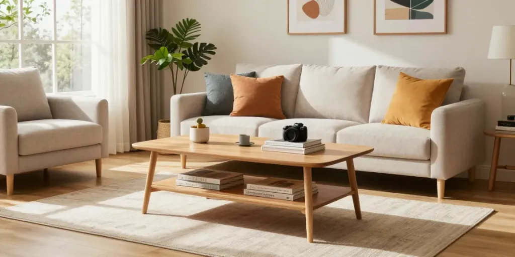 Cozy living room featuring a stylish sofa table, bright sunlight, and modern decor from Home The Spruce.